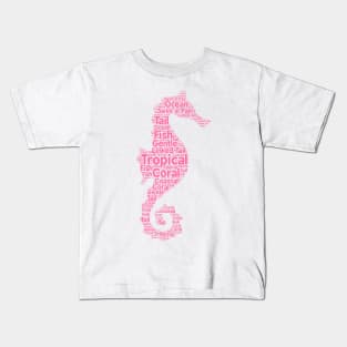 Big Pink Seahorse Shape Word Cloud Art Kids T-Shirt